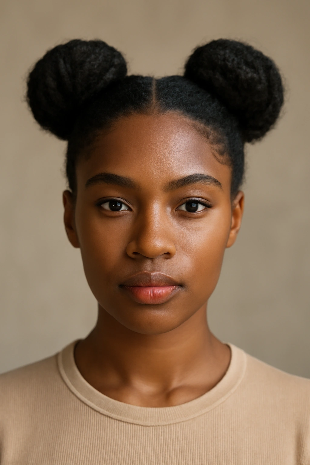 20 Hairstyles for Black Women Sorted by Hair Texture 18 Space buns hairstyle with two symmetrical high buns