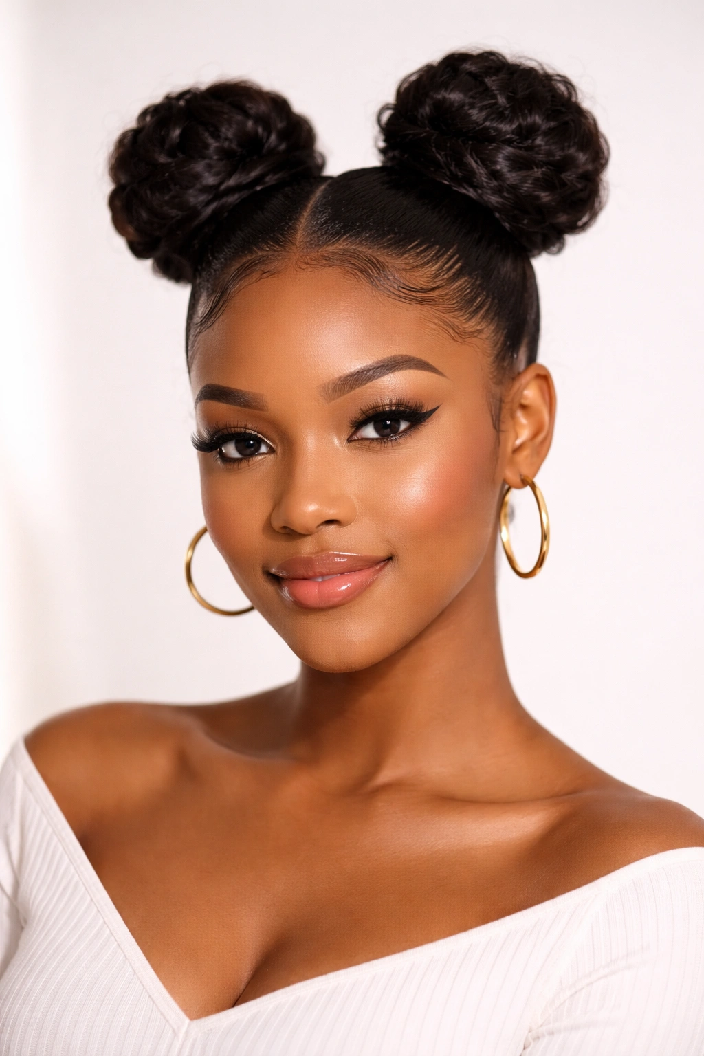 Person with two space buns on top of the head.