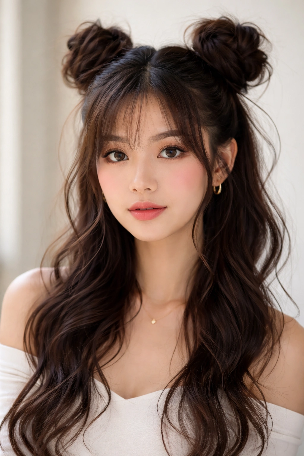 15 Asian Hairstyles Women Can T Stop Pinning 9 Two space buns on top with wispy tendrils framing the face and soft waves
