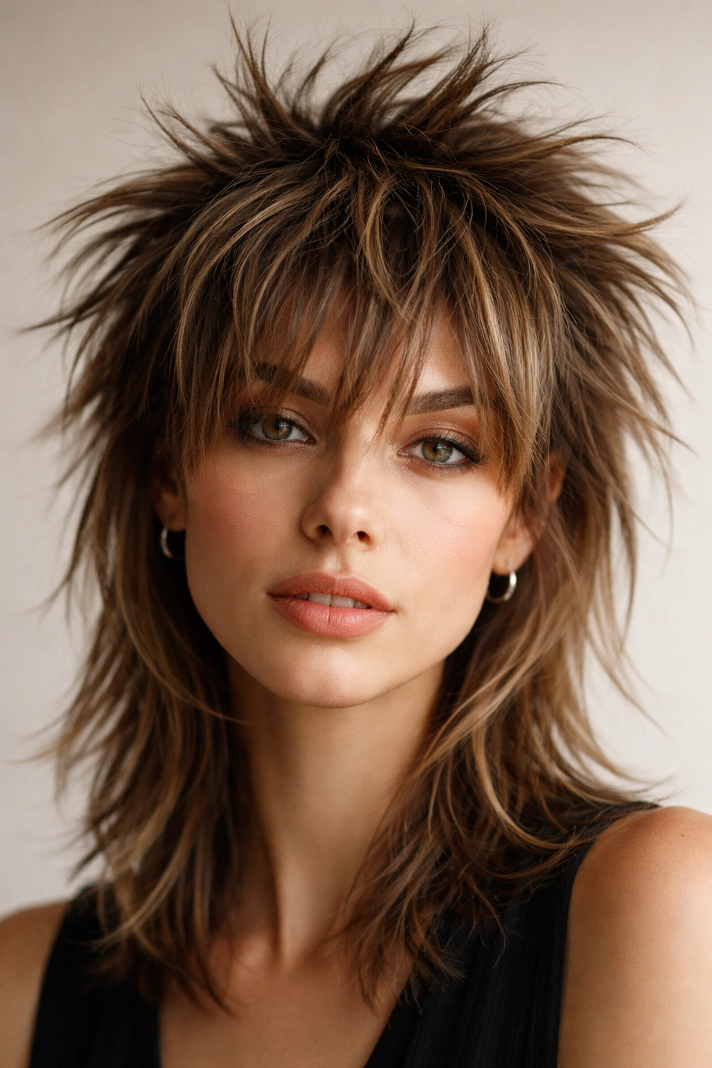 18 Bangs To Try With Medium Length Hair 15 Front close-up of spiky textured bangs with vertical spikes