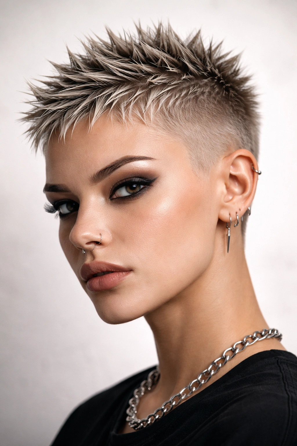 Spiky buzz cut with defined spikes and matte texture
