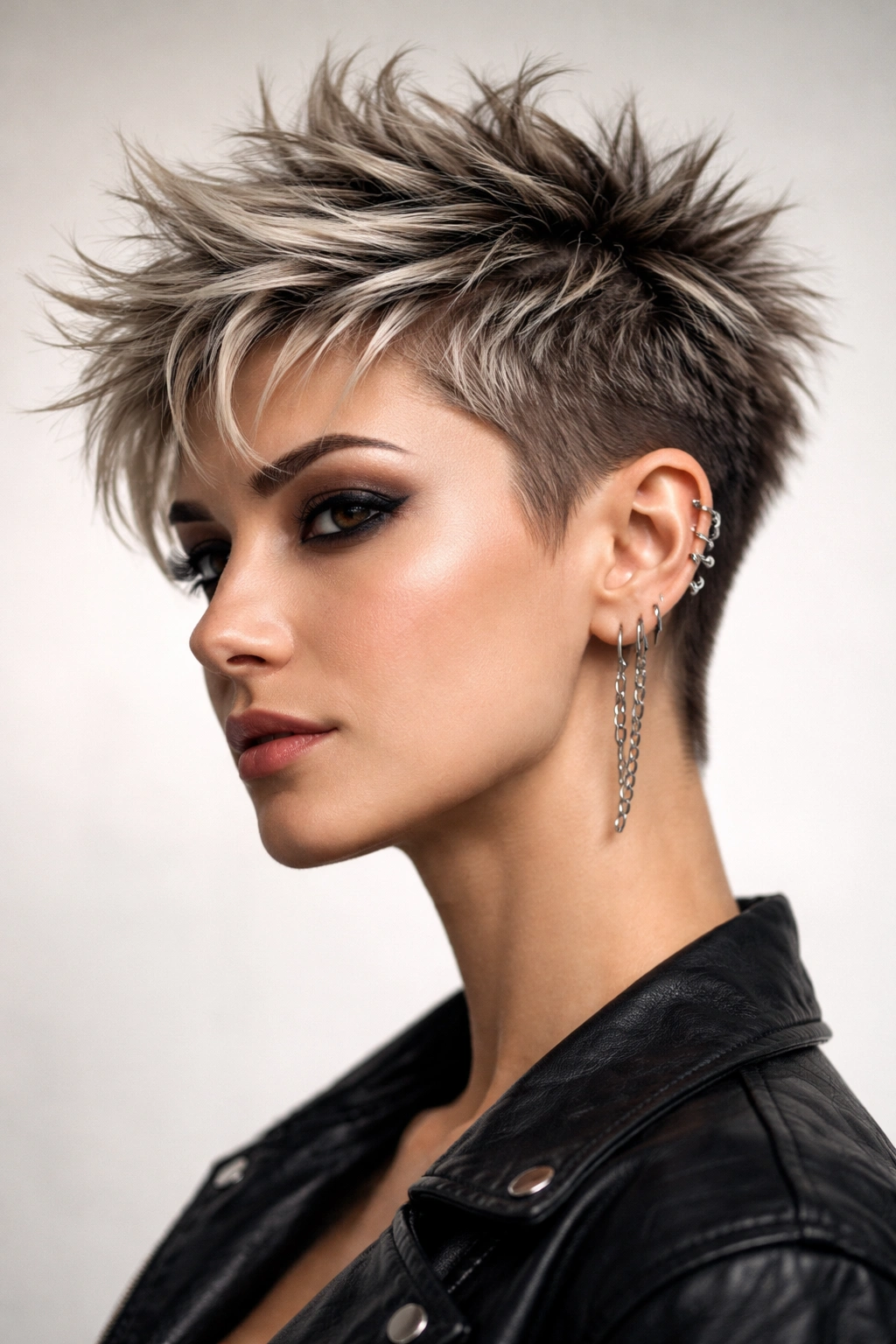 10 Rockstar Inspired Short Cuts For Edgy Women 7 Close-up of a person with a spiky textured haircut and voluminous crown