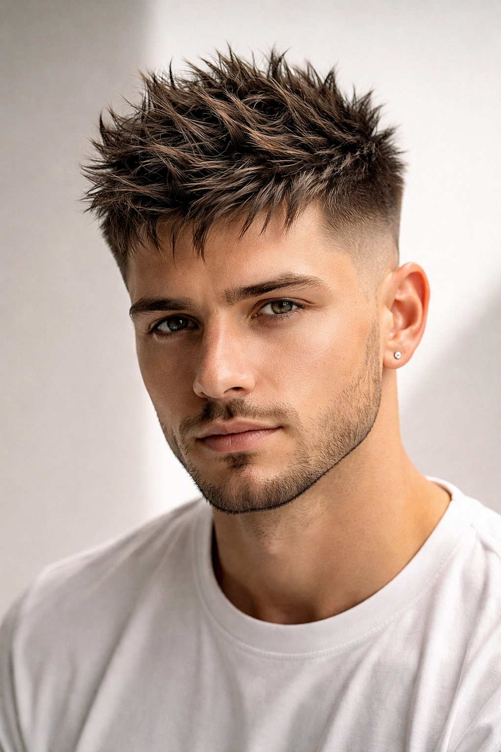 Head showing spiky crown with tapered shaved sides