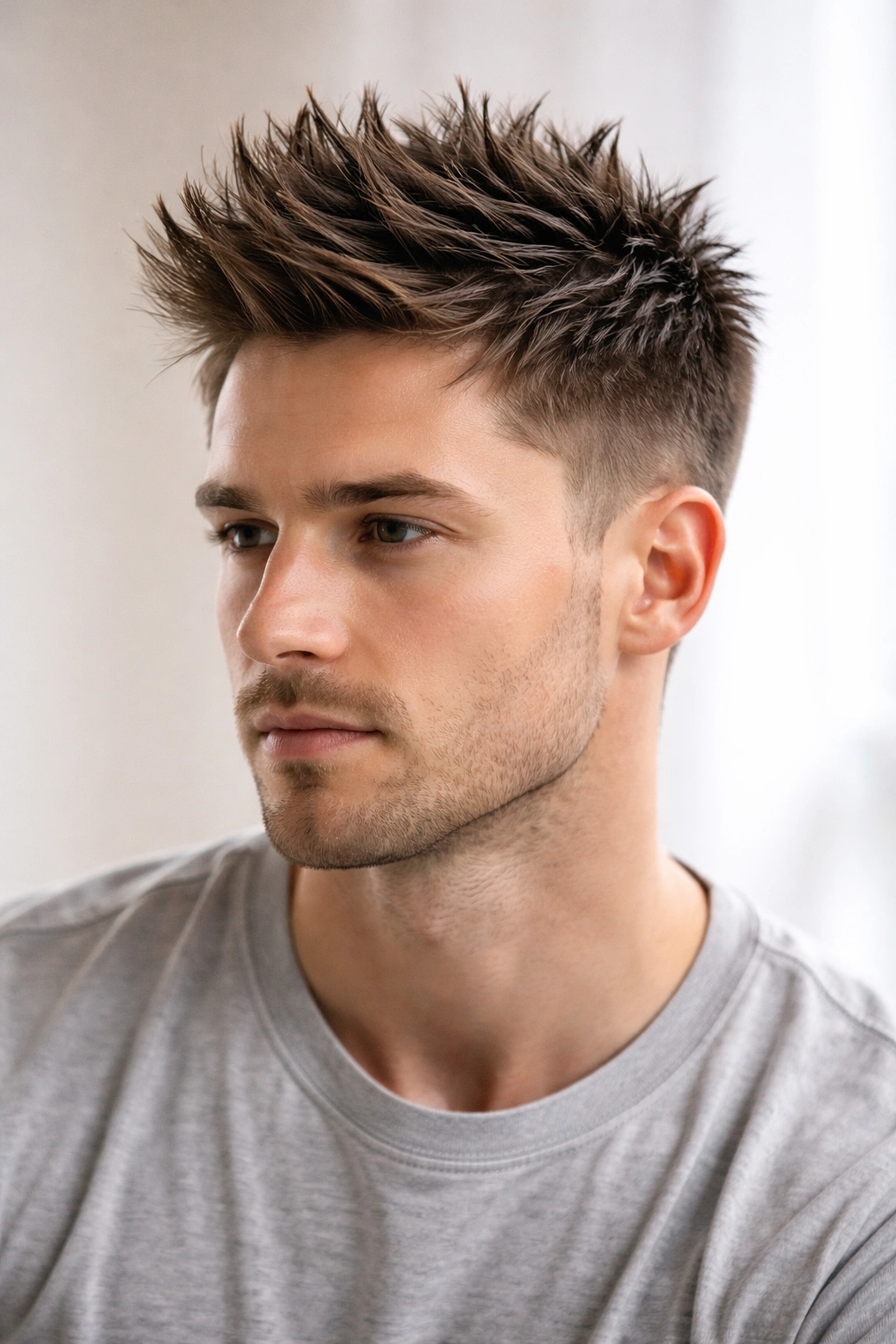 Spiky textured haircut with height and short sides