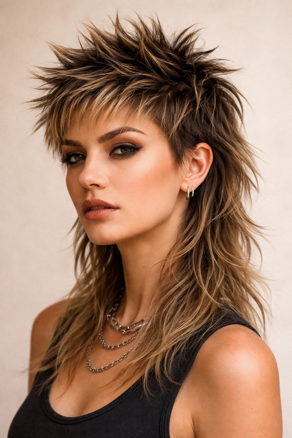 25 Women's Mullet Haircuts You'll Actually Love 28 Front spikes and longer textured back mullet in studio portrait.