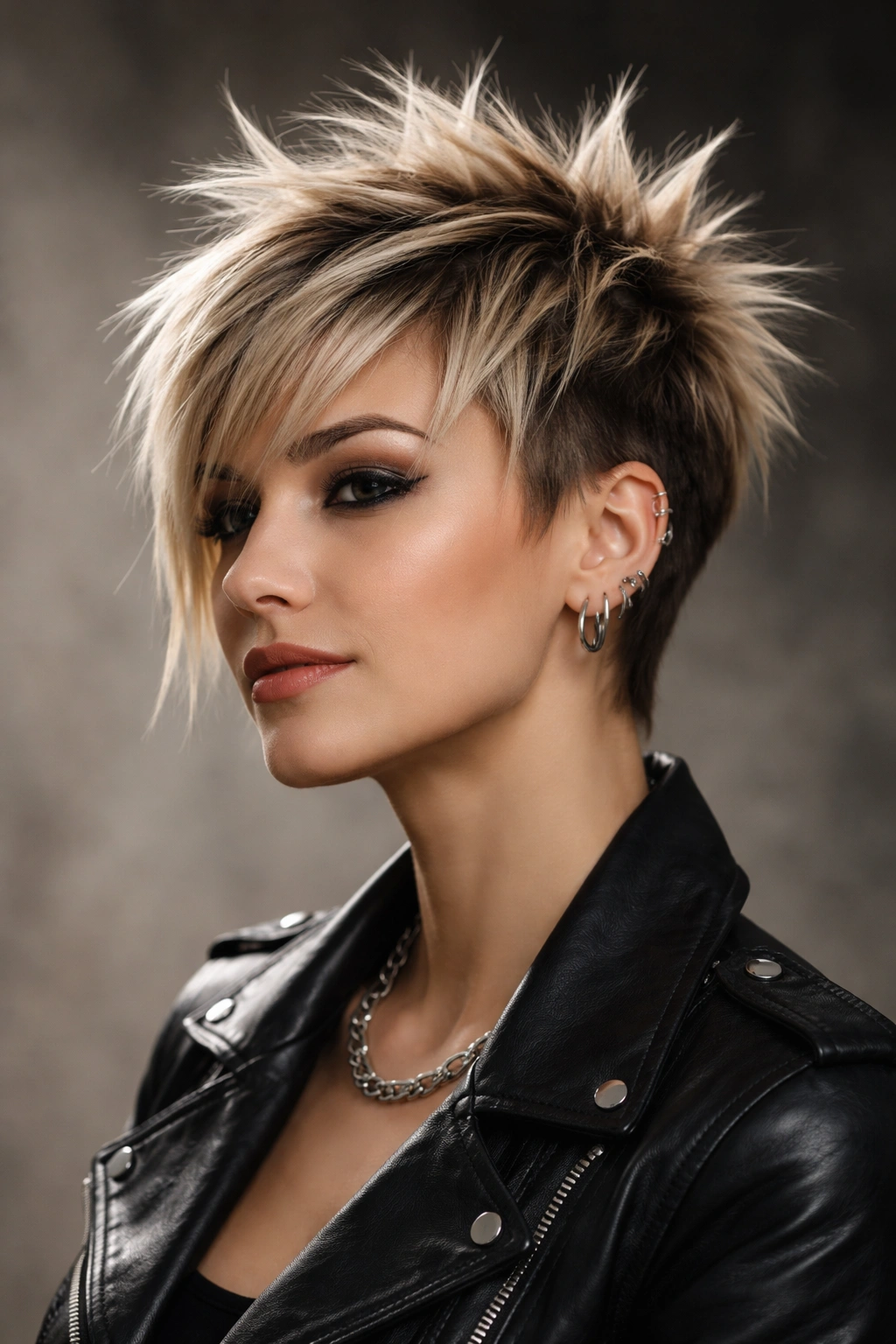 Spiky pixie with longer bangs styled into spikes