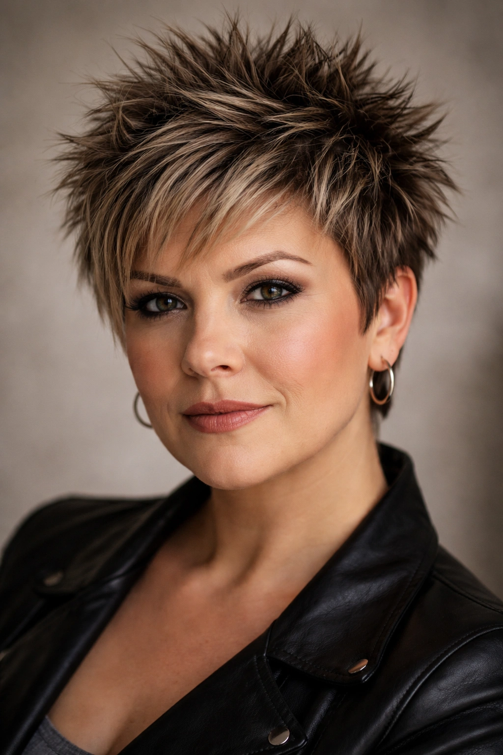 18 Short Hairstyles For Round Faces Over 40 16 Close-up of a woman with a spiky textured cut showing defined spikes