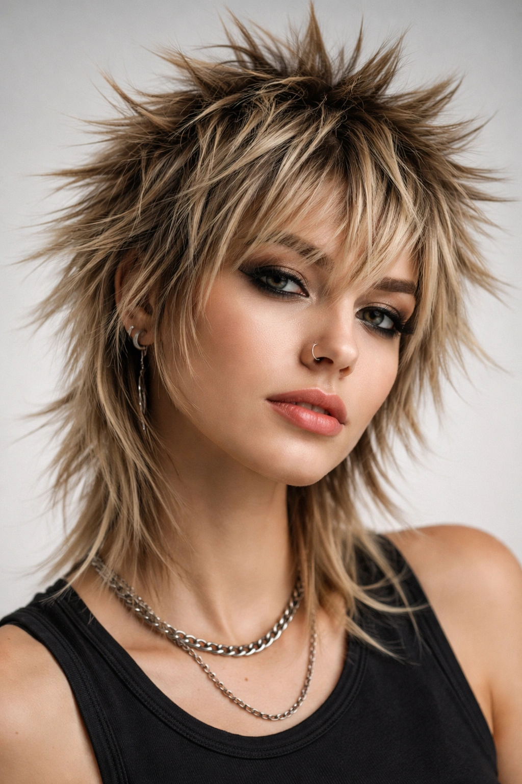 Spiky textured wolf cut with defined, pointed pieces