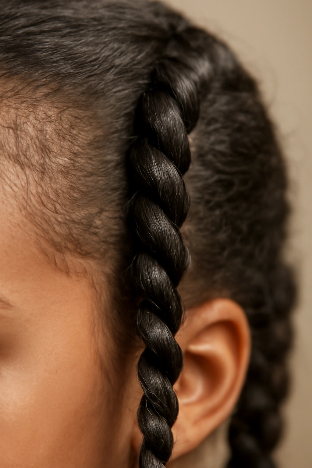 18 Kids Braid Styles That Work for School and Play 13 Close-up of a spiral two-strand braid on a child's hair showing rope-like texture