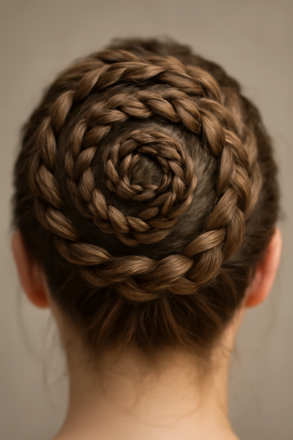 How to Do a Spiral Braid at Home Step by Step 1 Close-up of a spiral braid with circular hair loops around the crown