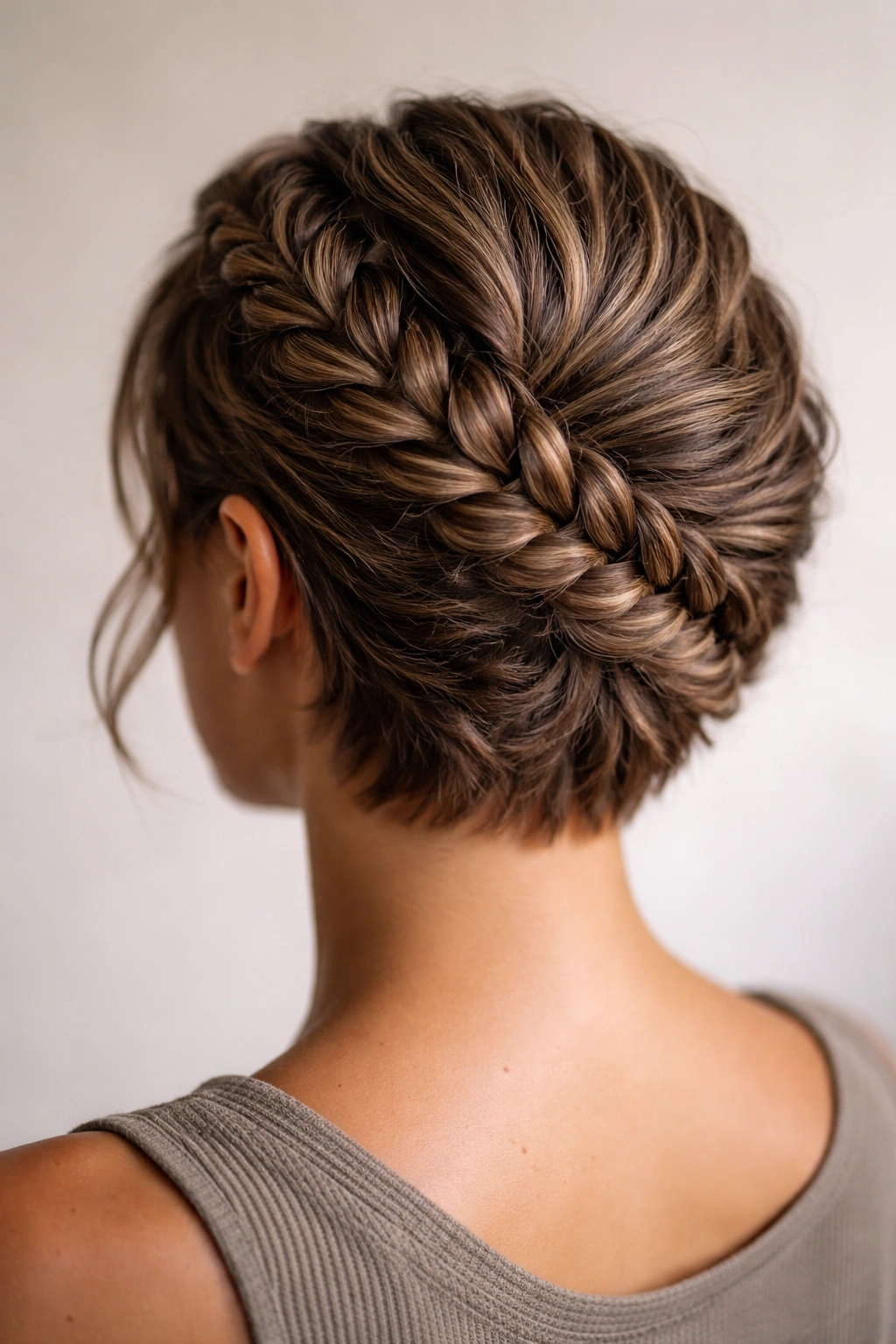 20 Short Braided Hairstyles To Pin Right Now 19 Close-up of a textured spiral braid winding around the head on curly hair