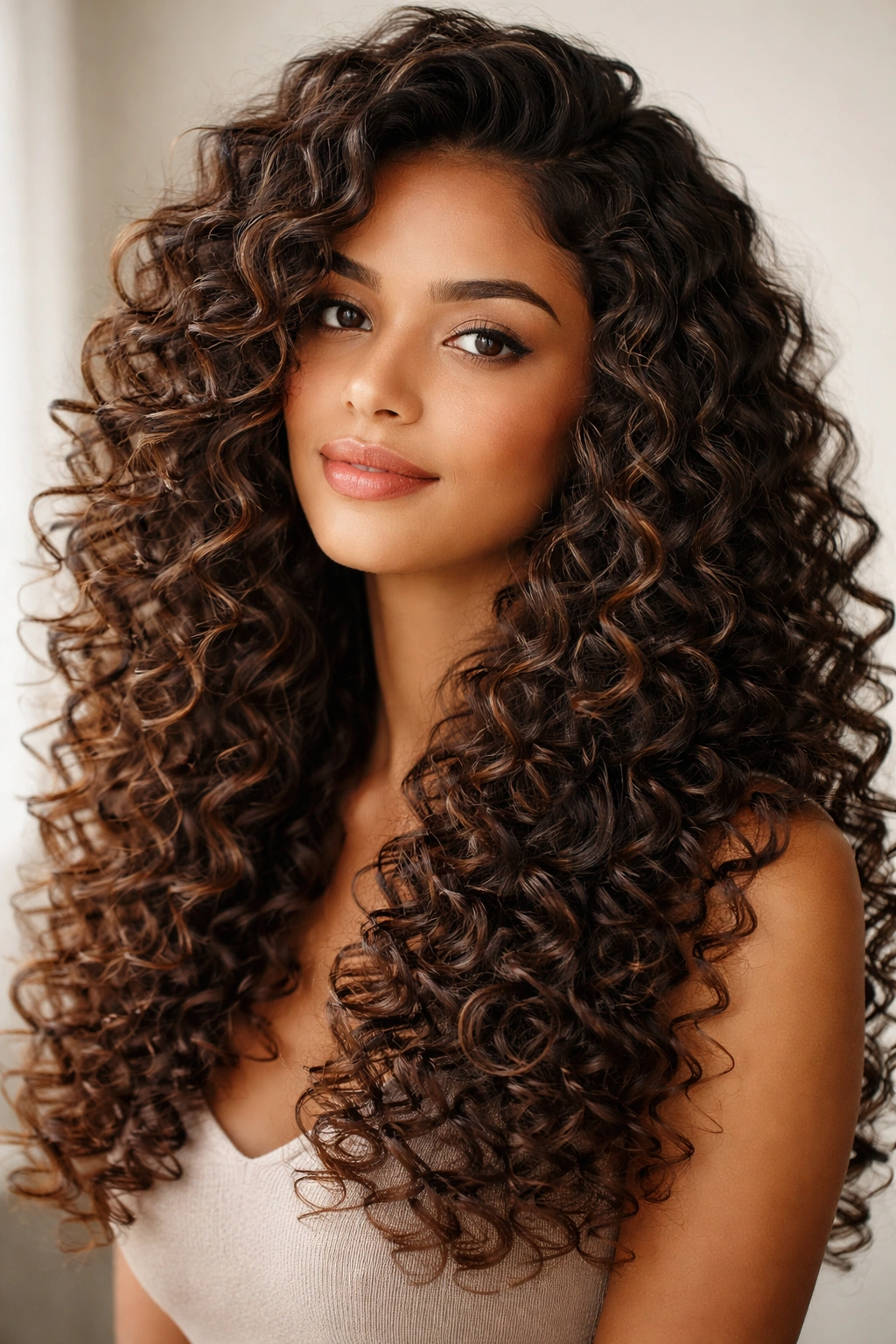 25 Long Haircuts For Women With Every Hair Type 9 Close-up of defined spiral curls with layered cut on curly hair