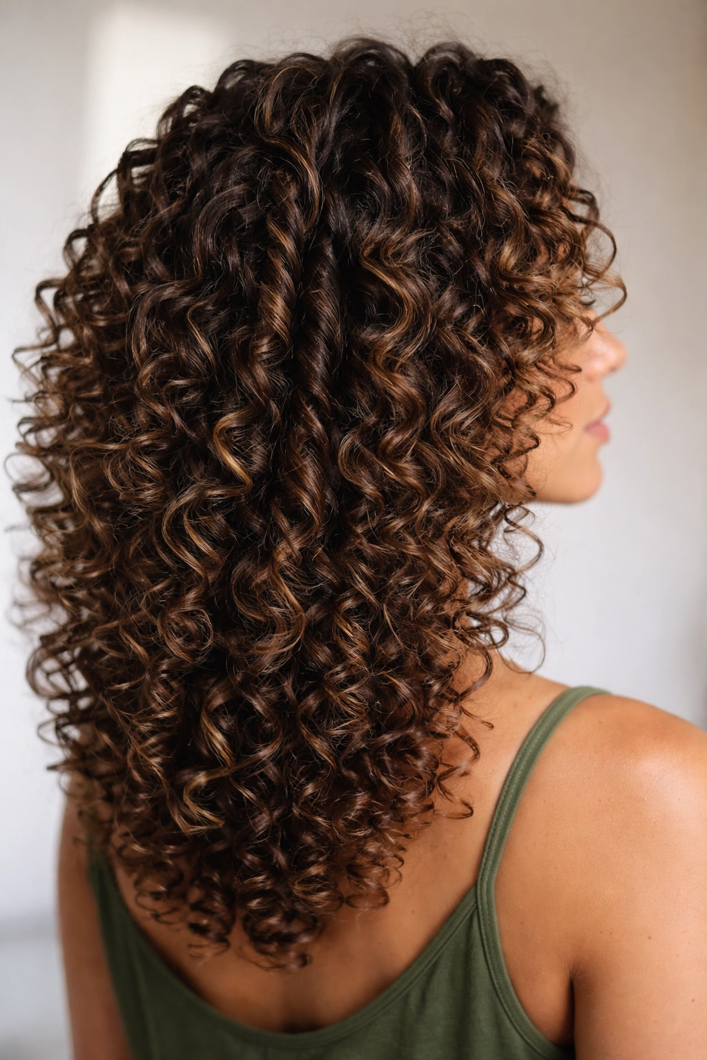 Spiral curls cut into vertical sections showing natural pattern