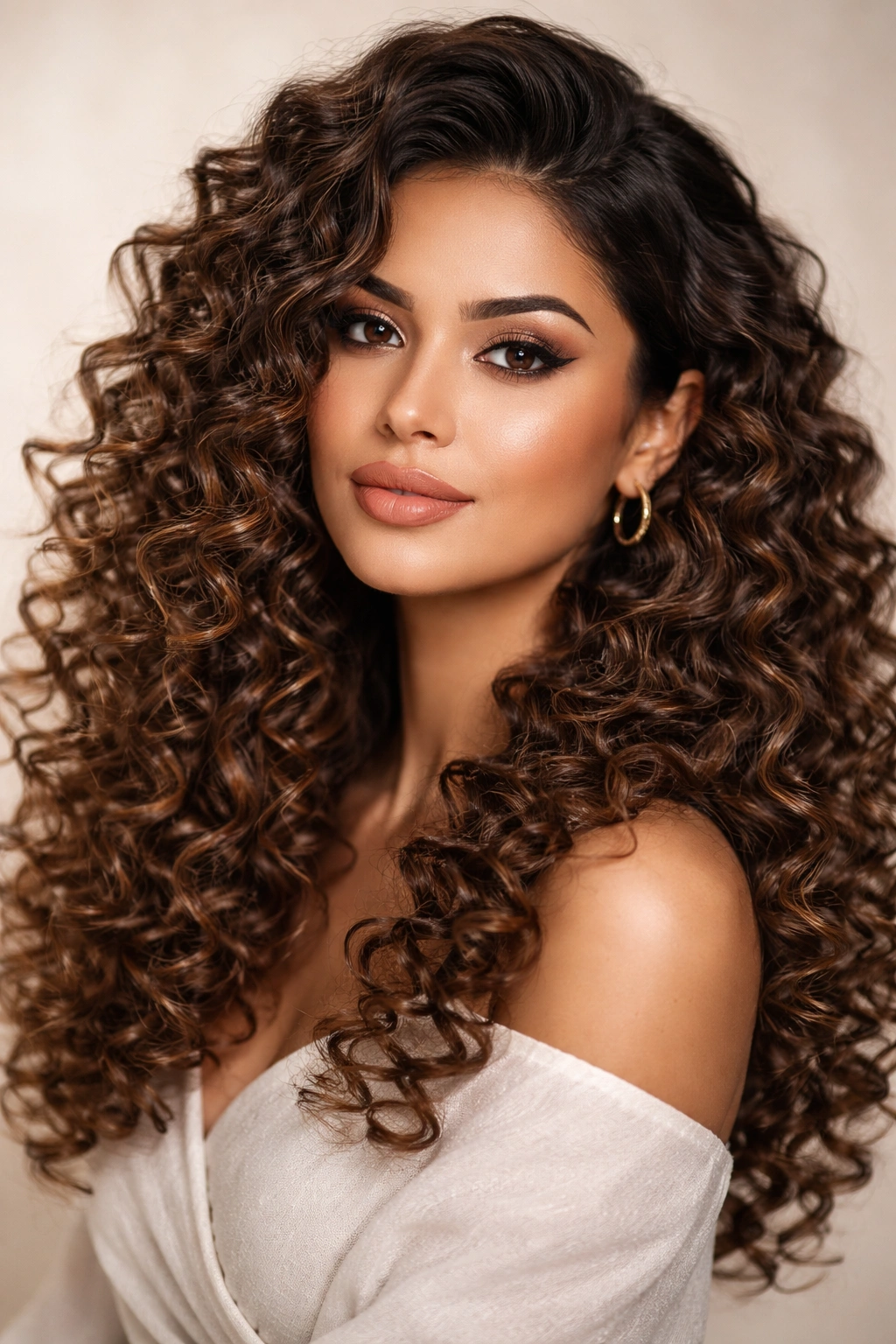 Arab woman with defined spiral curls and ringlets