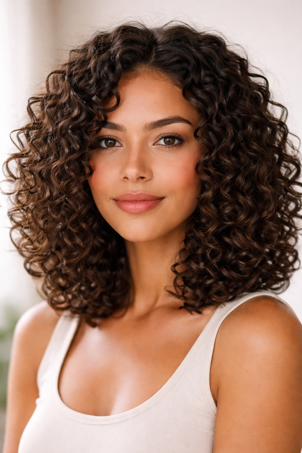 15 Curly Lob Haircuts At The Perfect Length 9 Close-up of spiral curls in a curly lob showing defined curl clumps