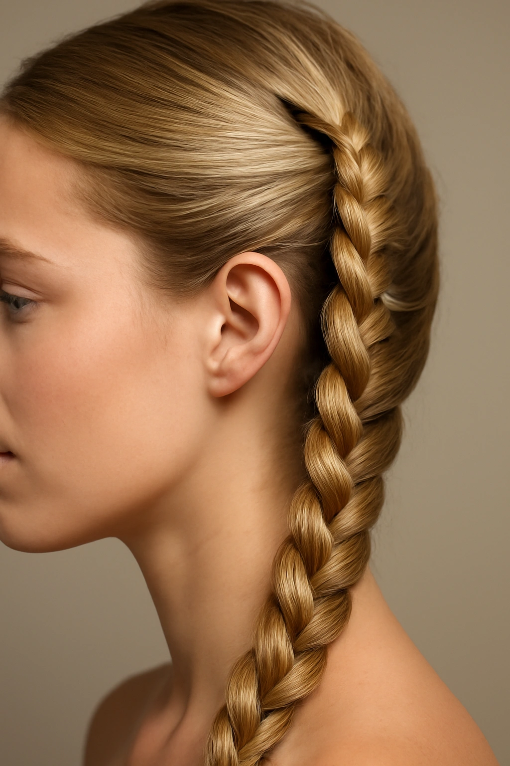 Spiral braid continuing downward with consistent rotation.