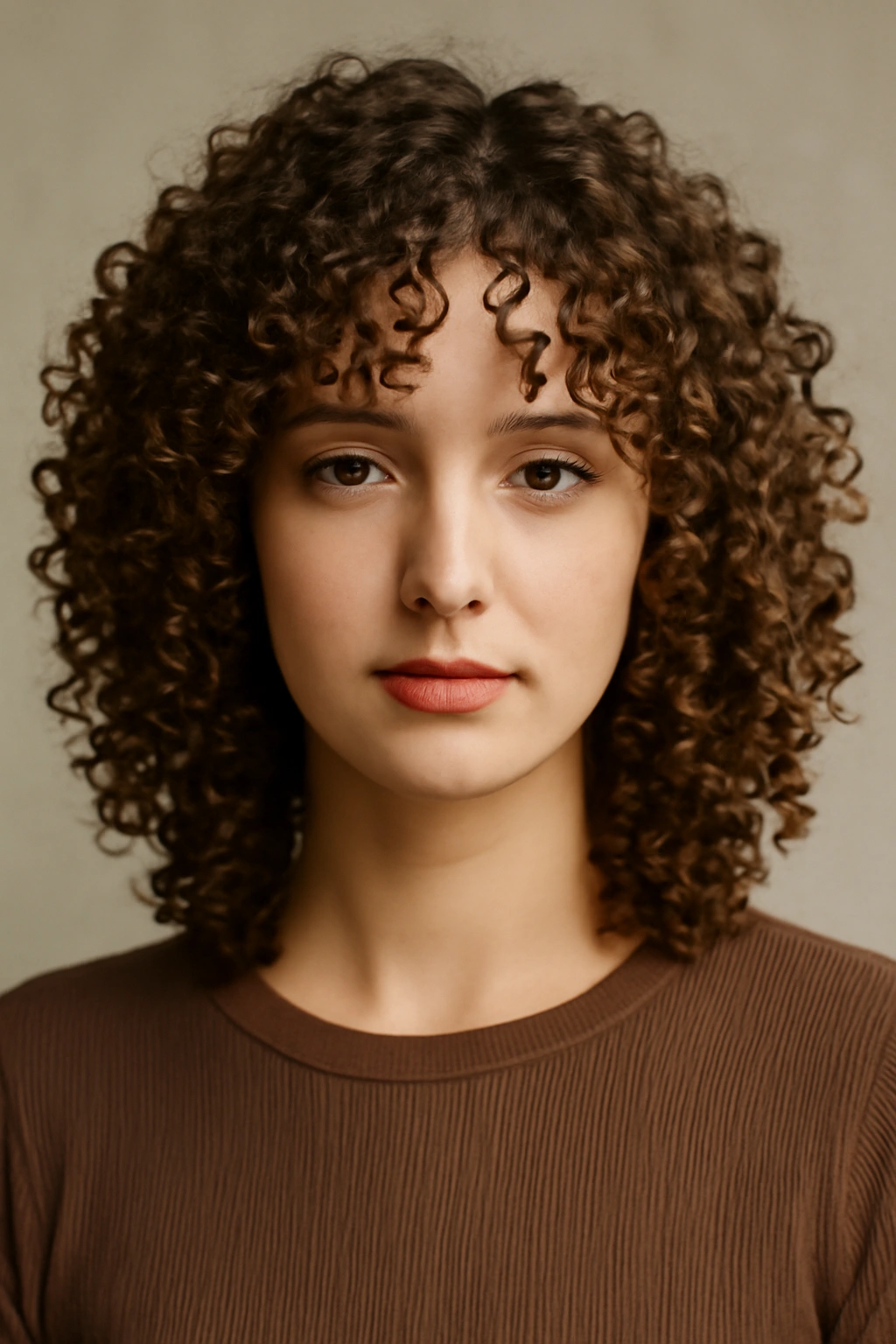 Defined spiral curls created by a modern perm with uniform coils.
