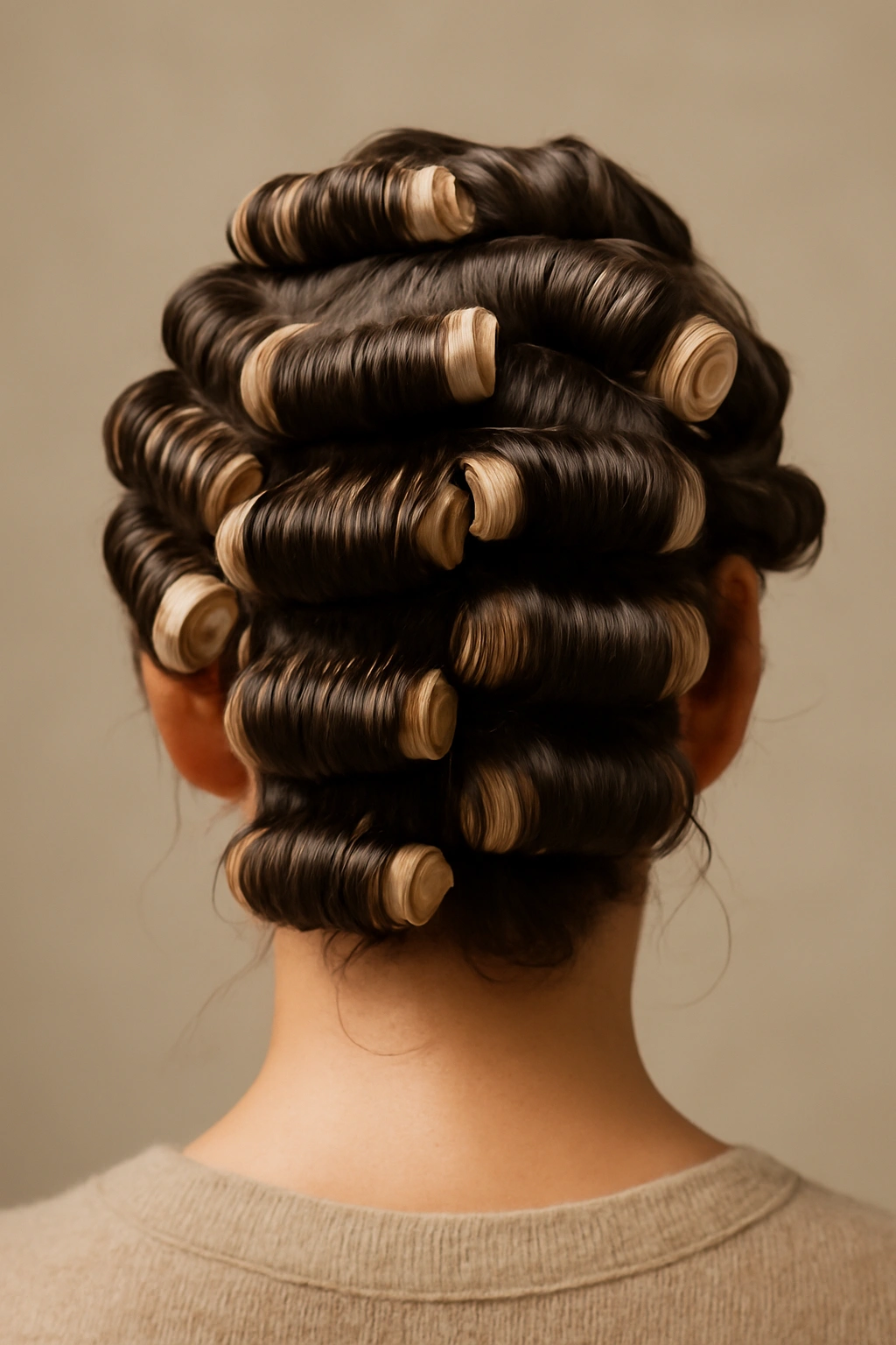15 Heatless Wavy Hairstyles Anyone Can Pull Off 7 Close-up of damp hair wrapped around spiral rollers creating springy waves