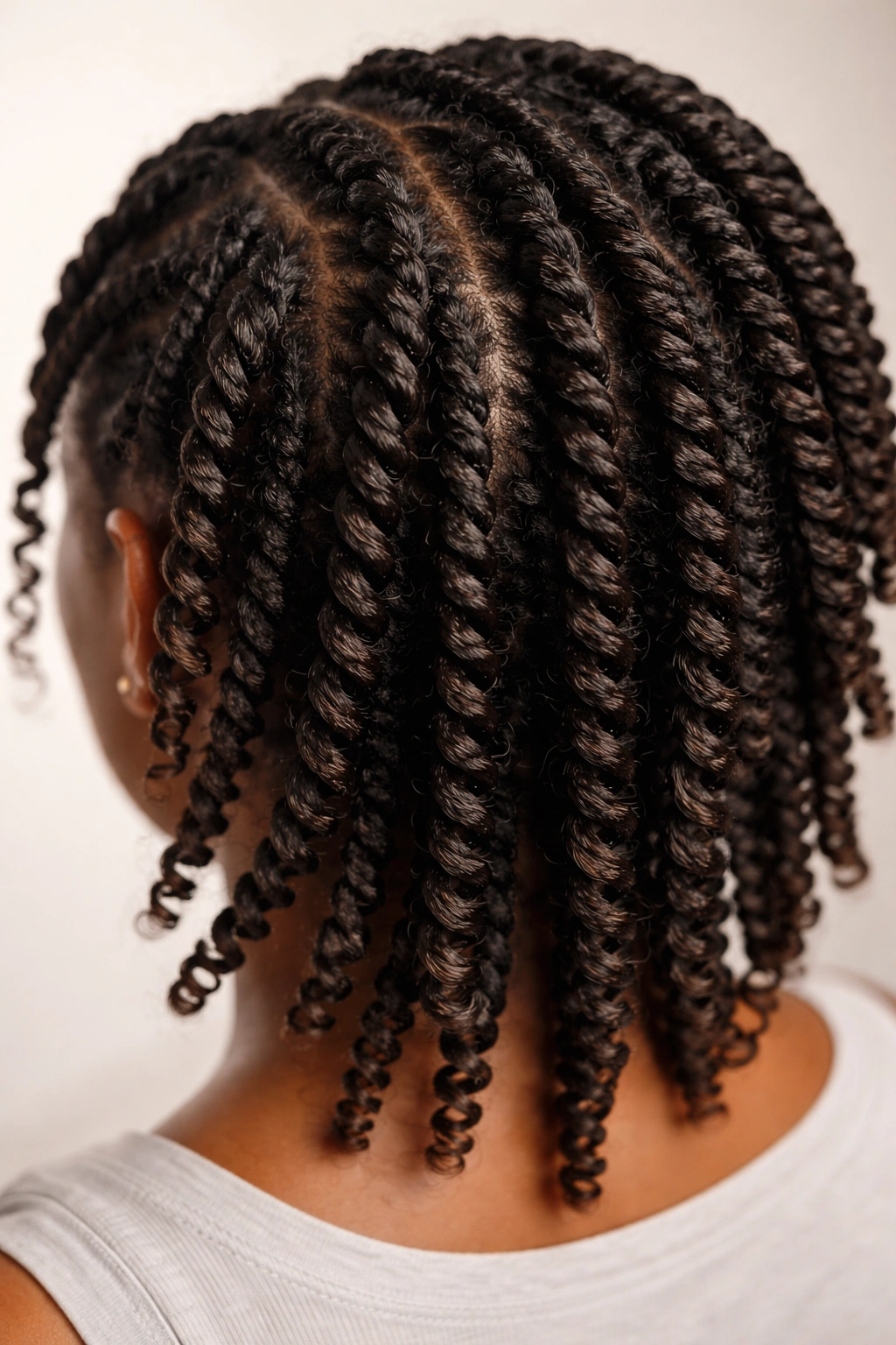 Spiral two-strand twists forming corkscrew patterns