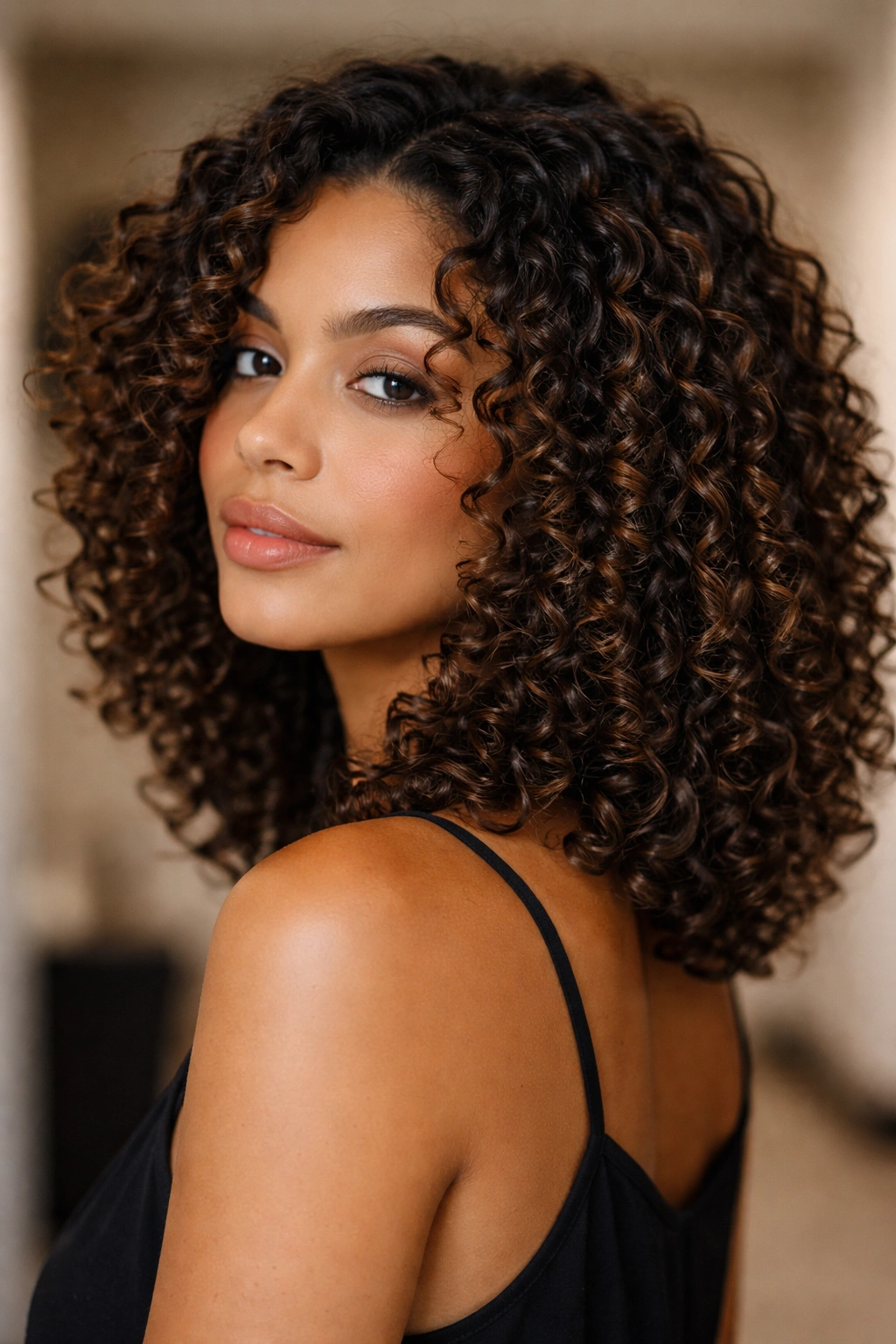 20 Shoulder Length Haircuts For Every Hair Type 12 Close-up of shoulder-length curls with pronounced spirals