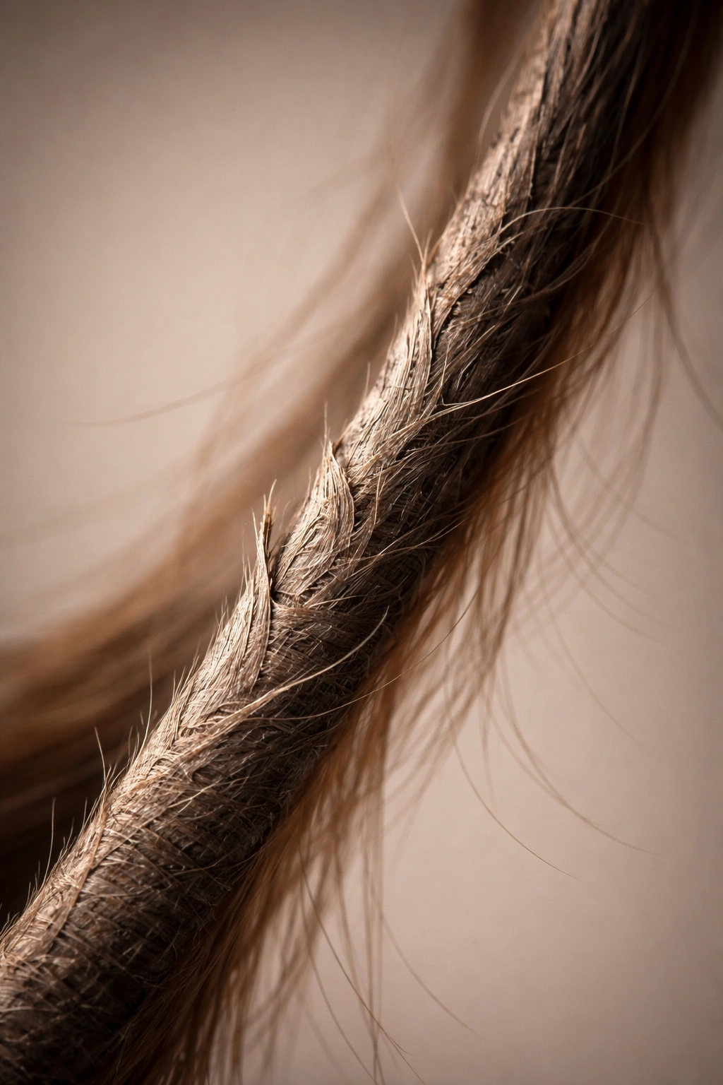 Hair strand showing a split end traveling upward