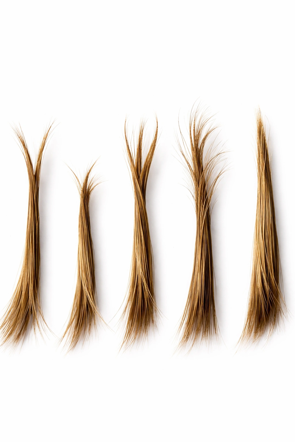 Various split end patterns on hair strands