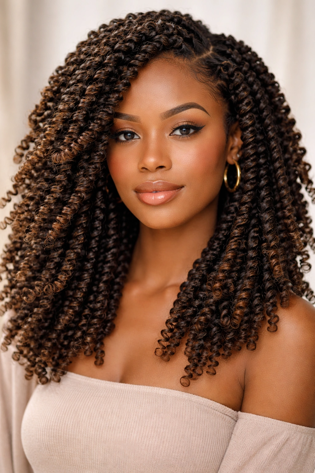 25 Natural Hairstyles For Coily And Curly Textures 14 Close-up of spring twists with pre-curled hair creating bouncy texture