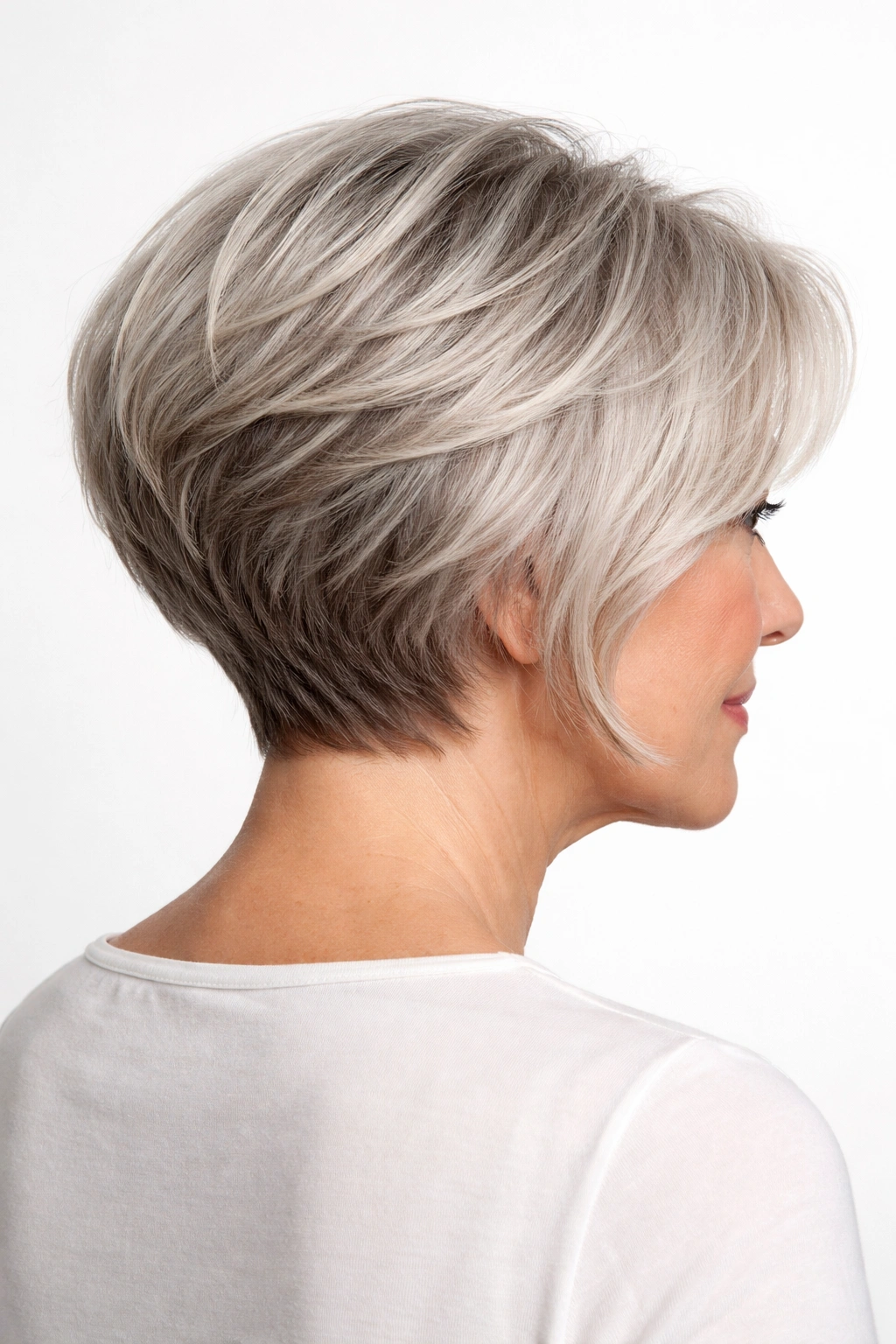 Back view of a stacked bob showing crown-height layers