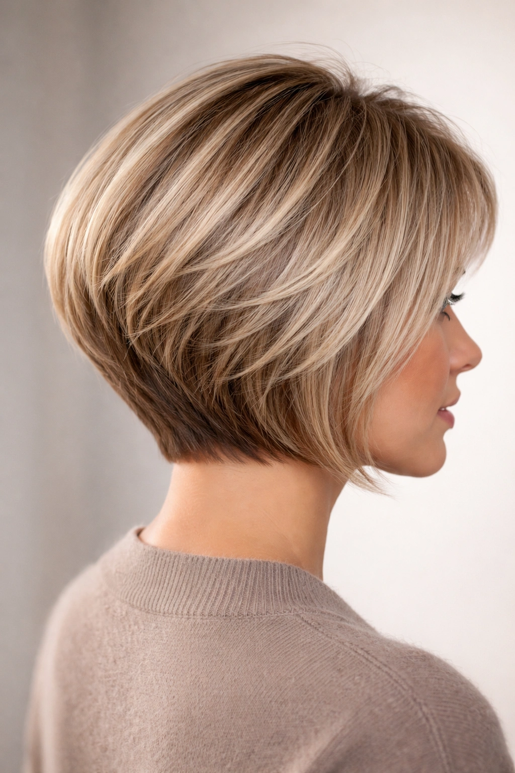 Stacked Bob for Fine Hair: back layers create crown volume.