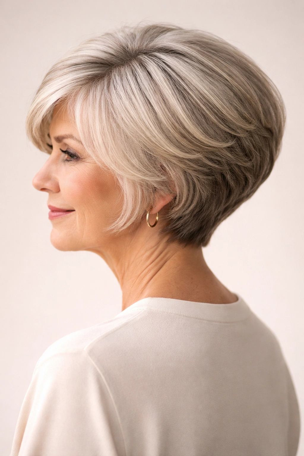 Stacked bob showing back layers and crown volume