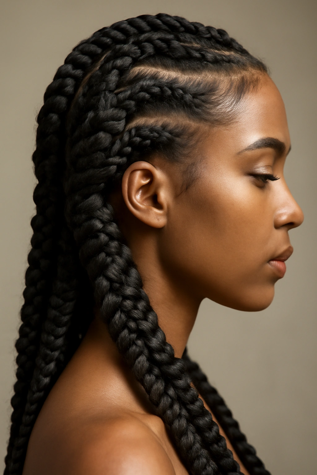 18 Box Braid Styles You'll Want to Show Your Braider 7 Close-up of stacked box braids showing textured, dimensional sections