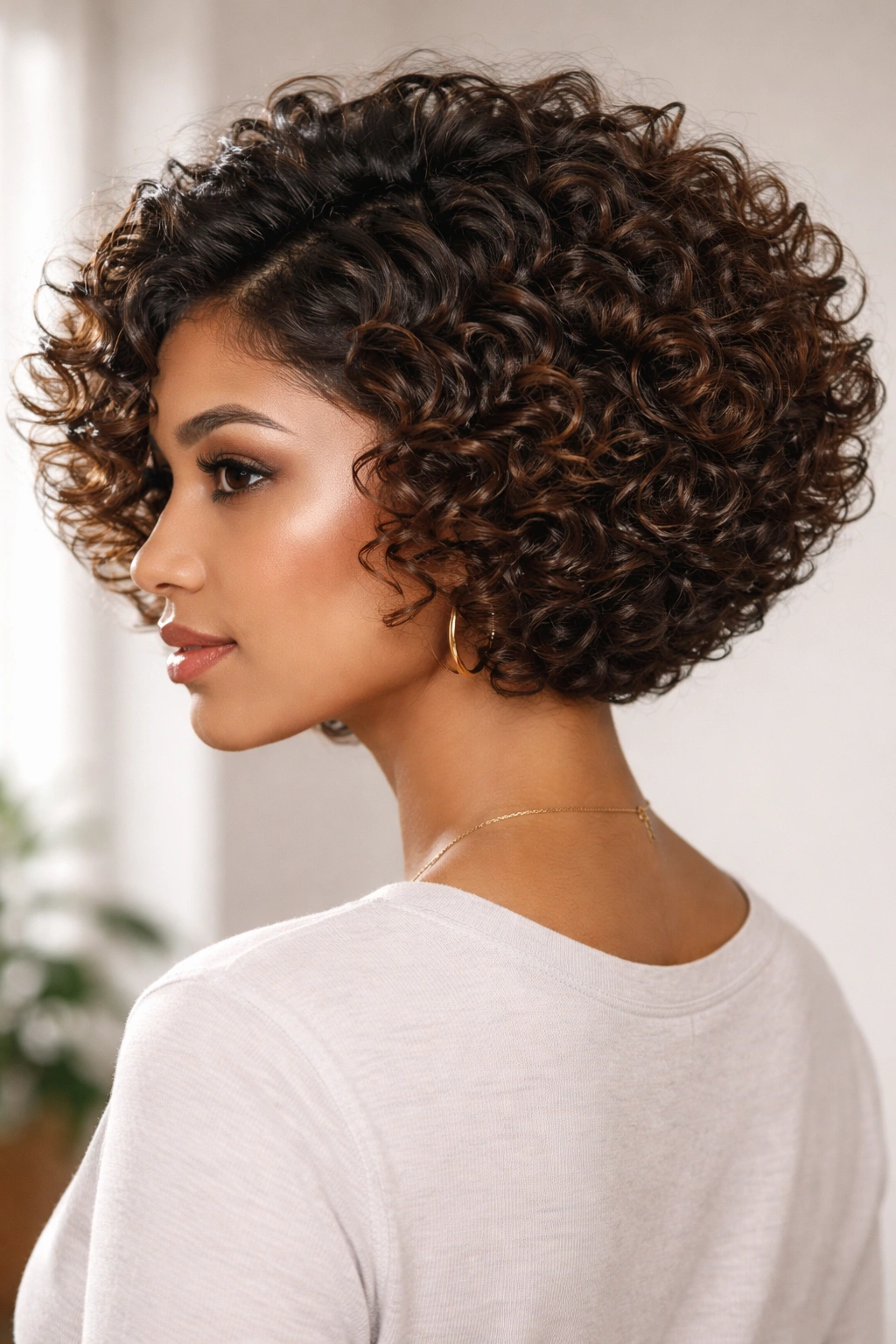 20 Curly Bob Styles For Natural And Permed Curls 16 Voluminous stacked curly bob with defined crown and layered back.
