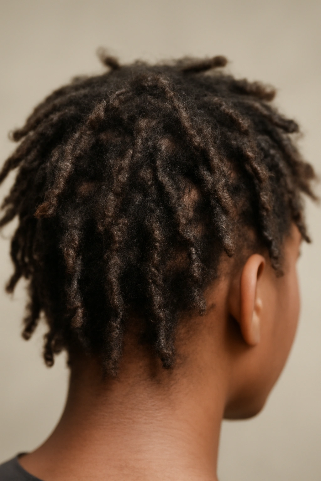 18 Dreadlock Styles Sorted From Short to Long 1 Close-up of 2-4 inch starter locs with loose texture forming early knots