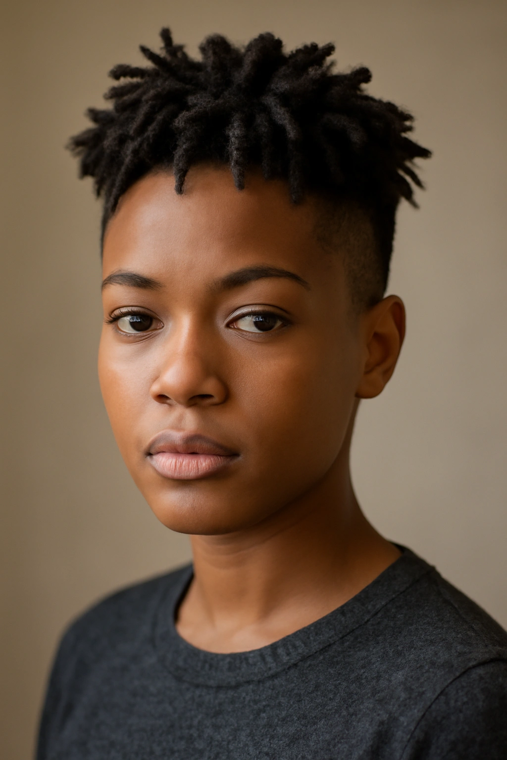 12 Short Haircuts Every African Woman Should Try 8 Head-and-shoulders view of starter locs with a tapered cut