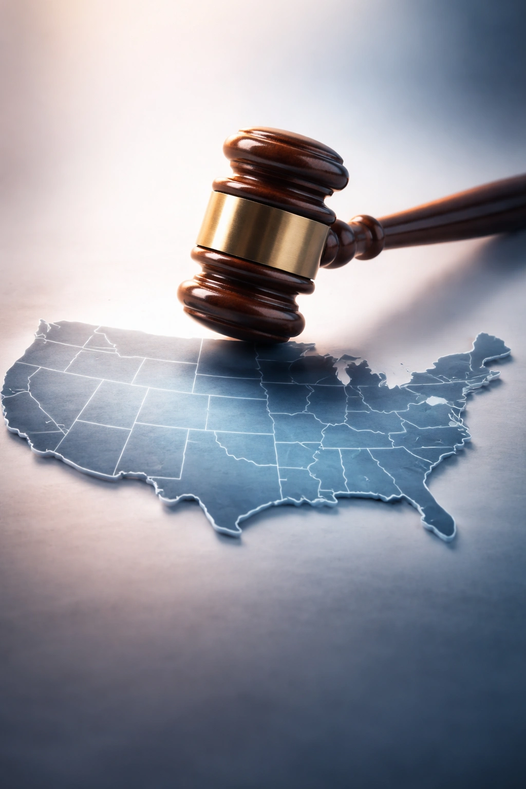 Gavel over stylized US map illustrating state regulation of laser hair removal