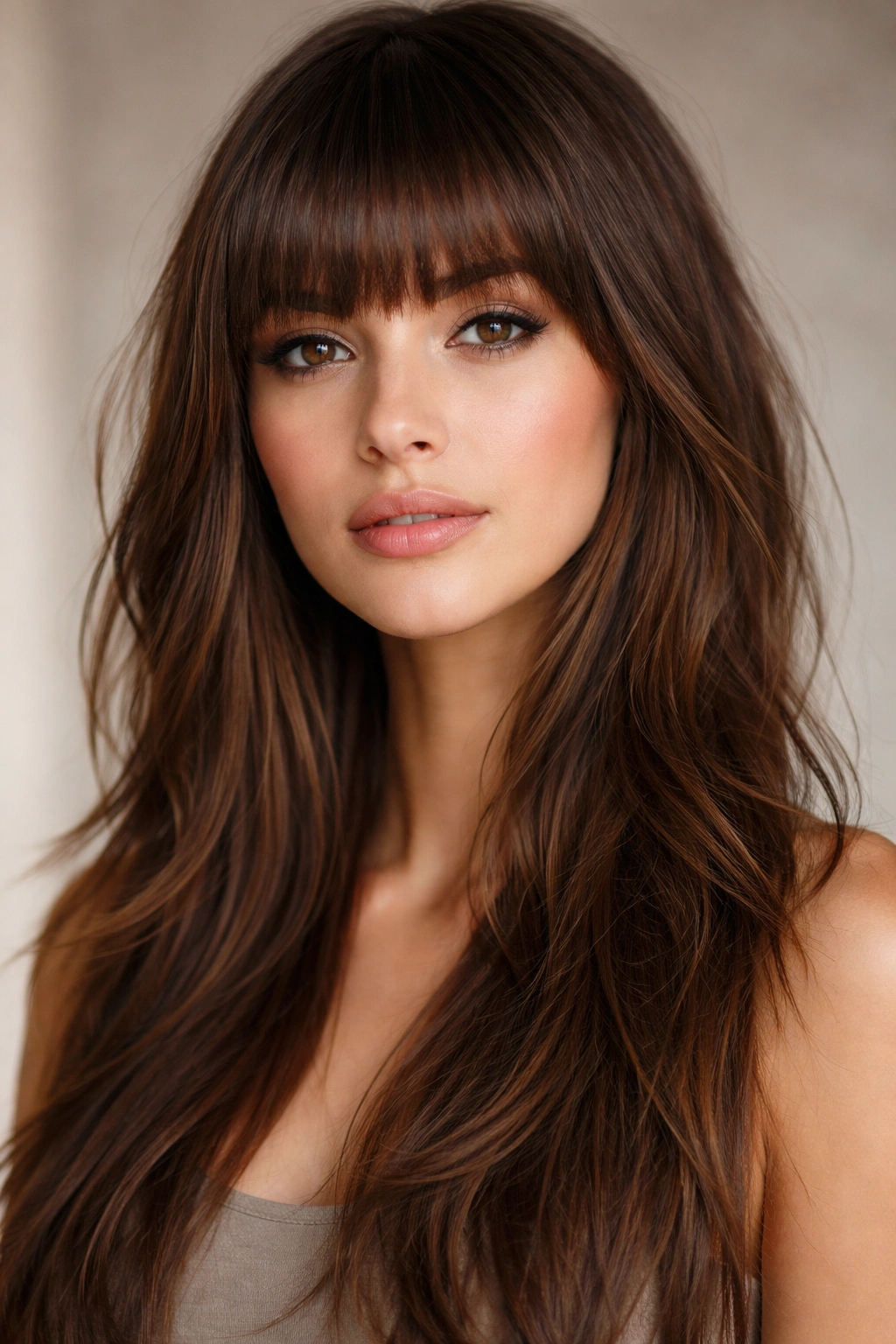 20 Long Face Haircuts Women Keep Requesting 11 Blunt straight-across bangs with choppy layers for width