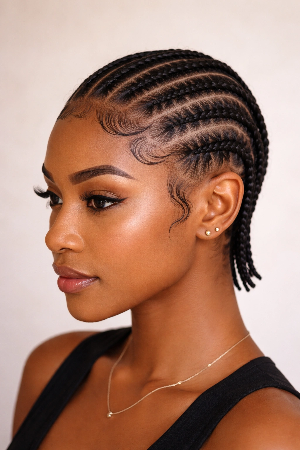 Straight-back cornrows with sculpted baby hairs