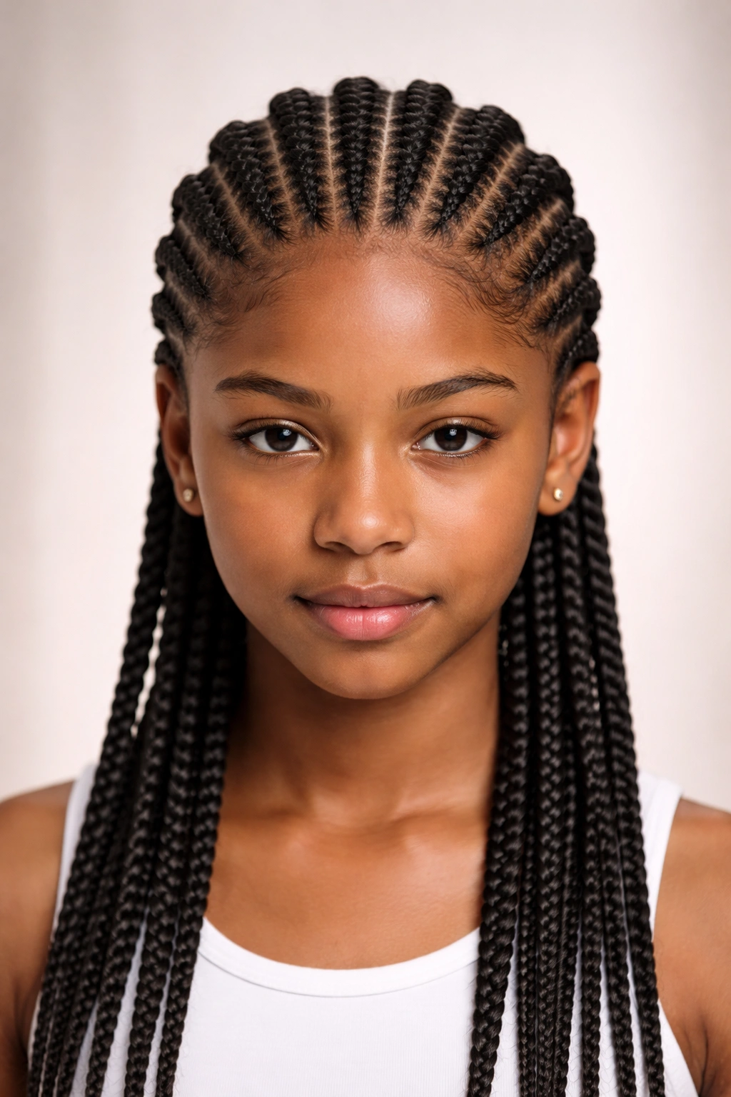 Close-up of classic straight-back cornrows with evenly spaced parallel braids from hairline to nape
