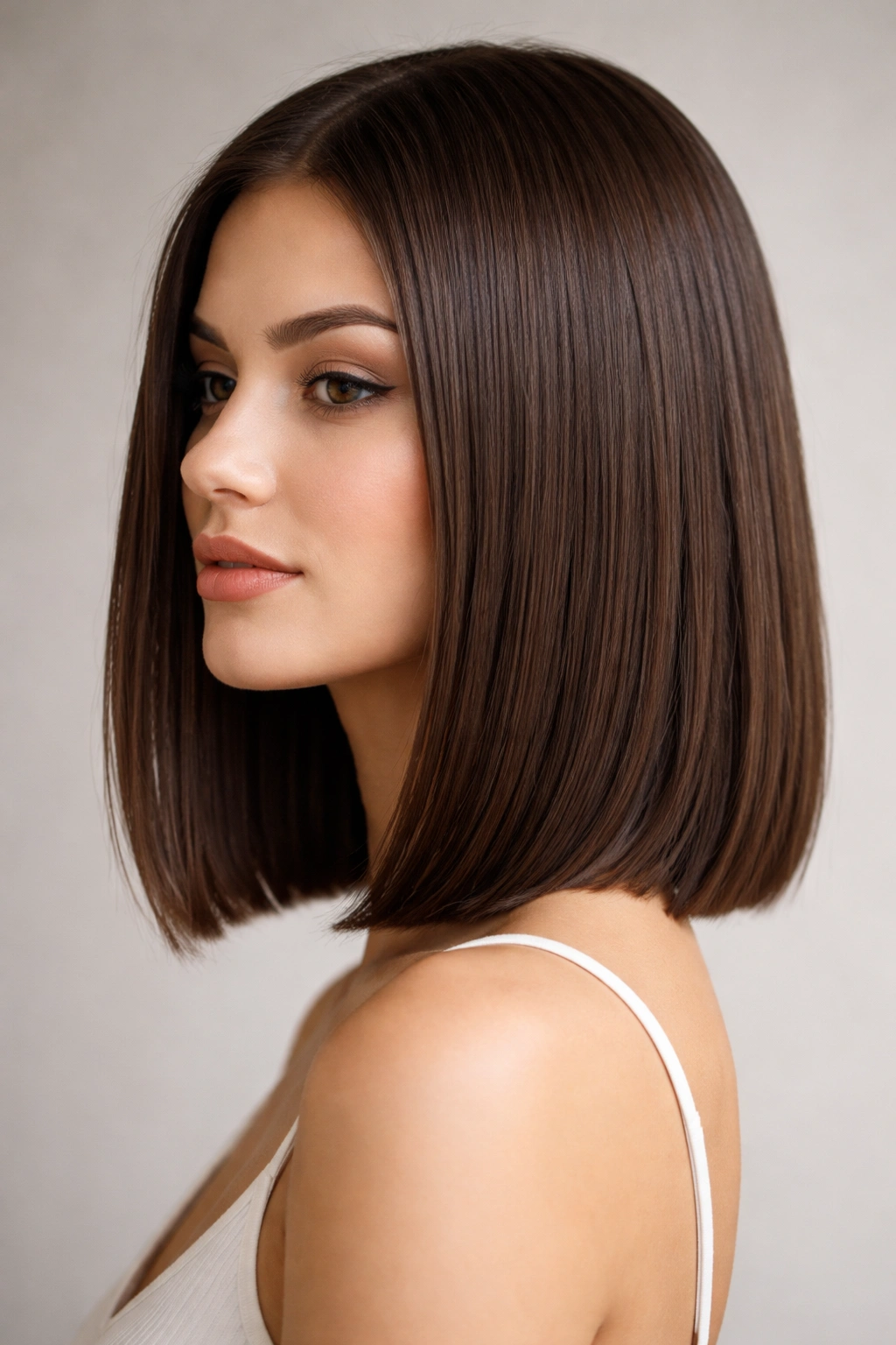 20 Shoulder Length Haircuts By Hair Type 1 Close-up of straight shoulder-length blunt bob with crisp line and textured ends