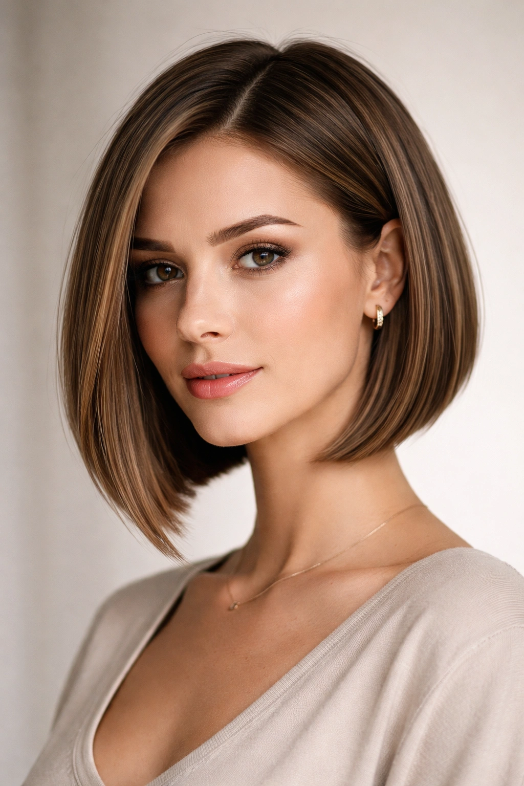 15 Flattering Hairstyles For Long Oval Faces 12 Straight bob with angled layers creating a chic jawline silhouette.