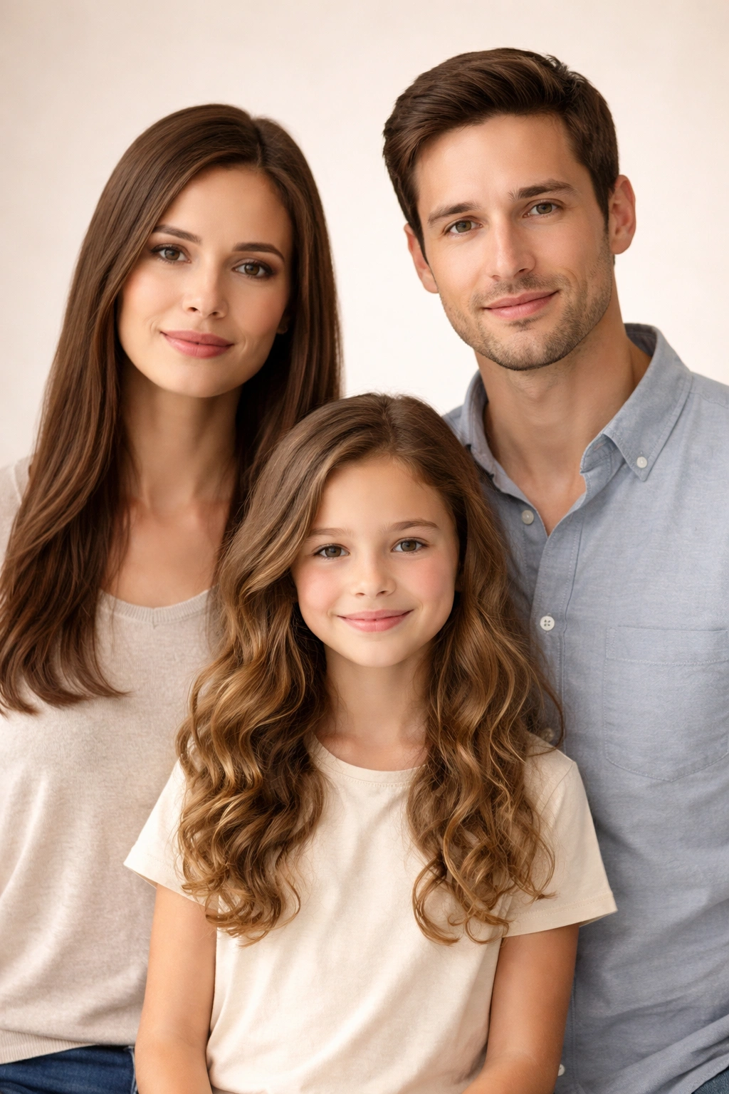 Portraits of two adults with straight hair standing together