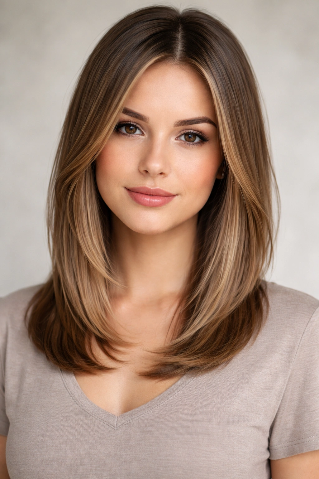 Straight shoulder-length hair with subtle layers showing movement