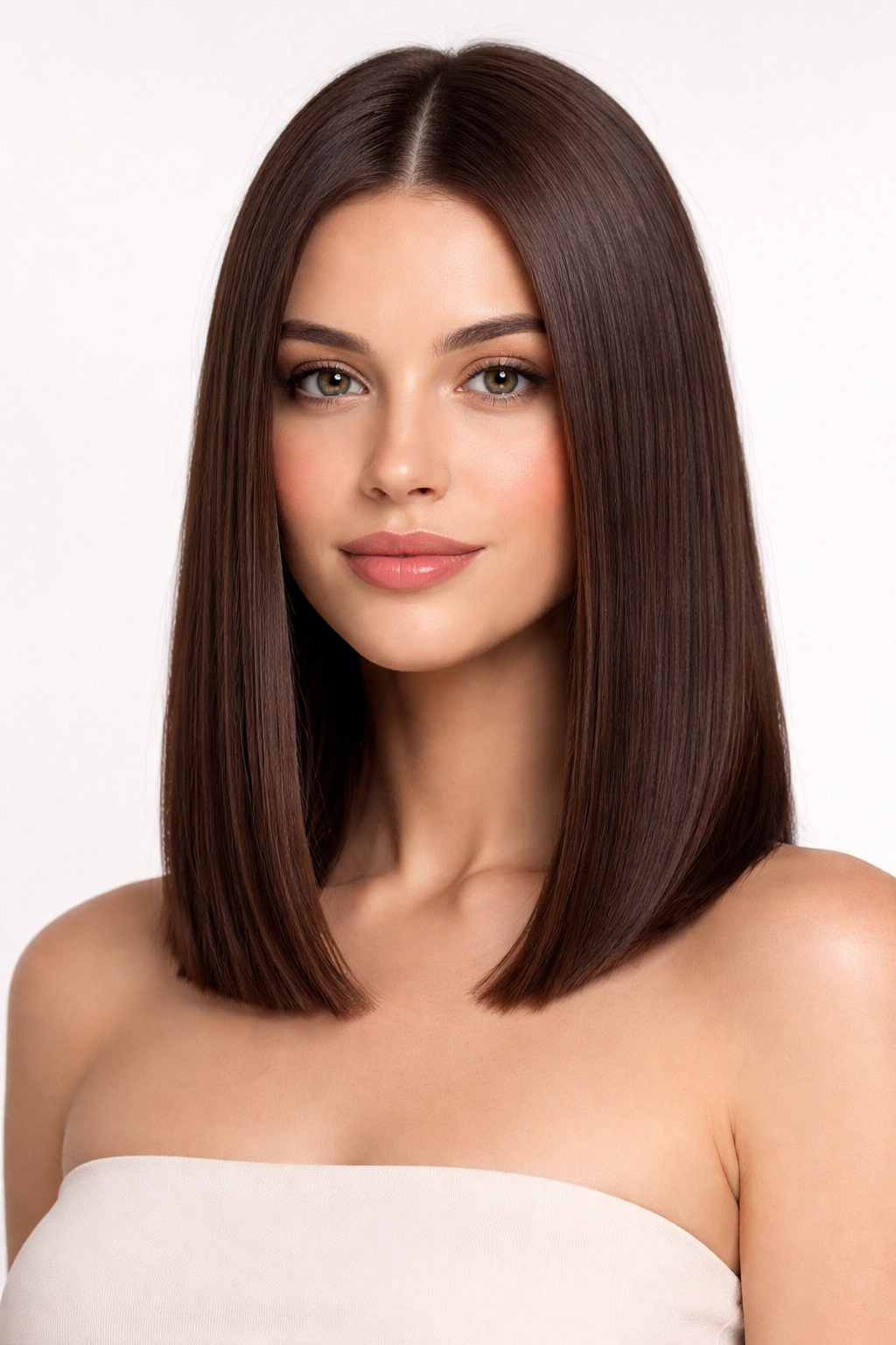 Straight shoulder-length hair with a blunt, even line