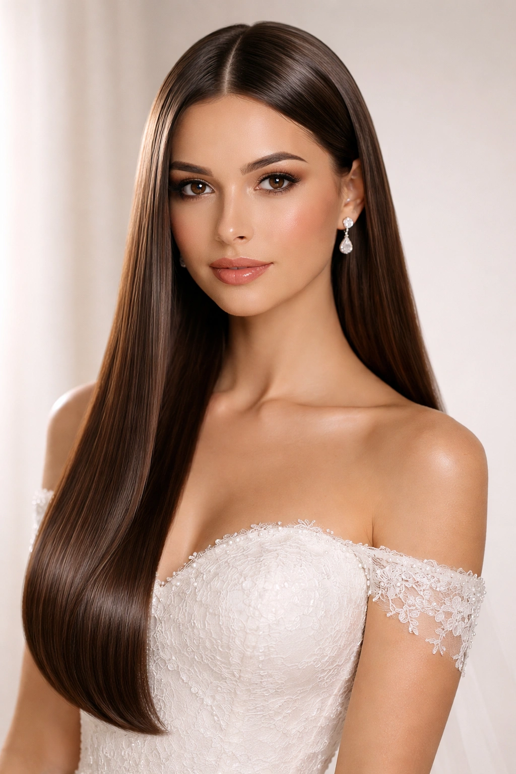 Glossy straight hair with sleek finish and high shine