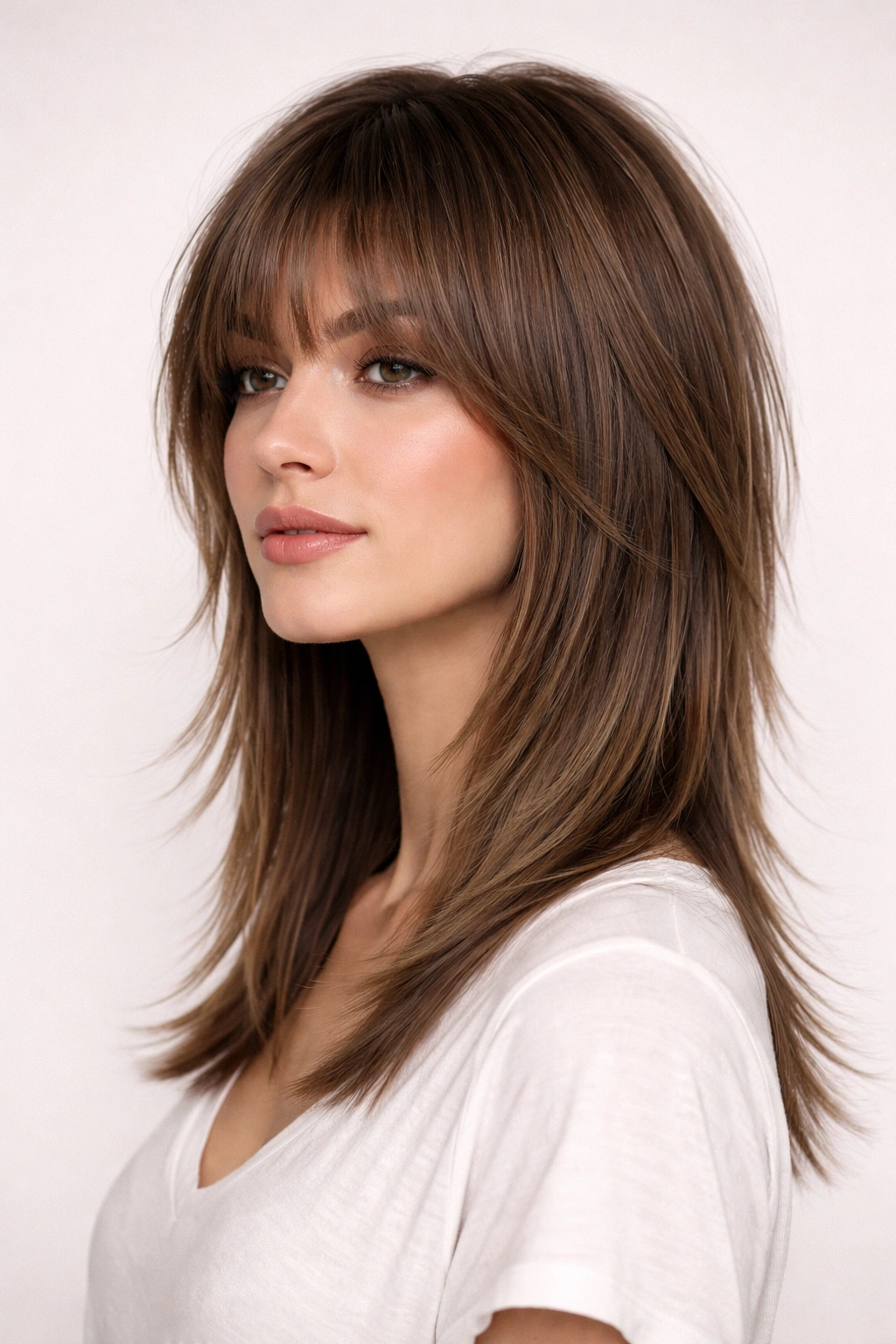 12 Short To Medium Straight Cuts That Look Clean 7 Straight Shag haircut with layered feathered ends and straight hem in a studio portrait