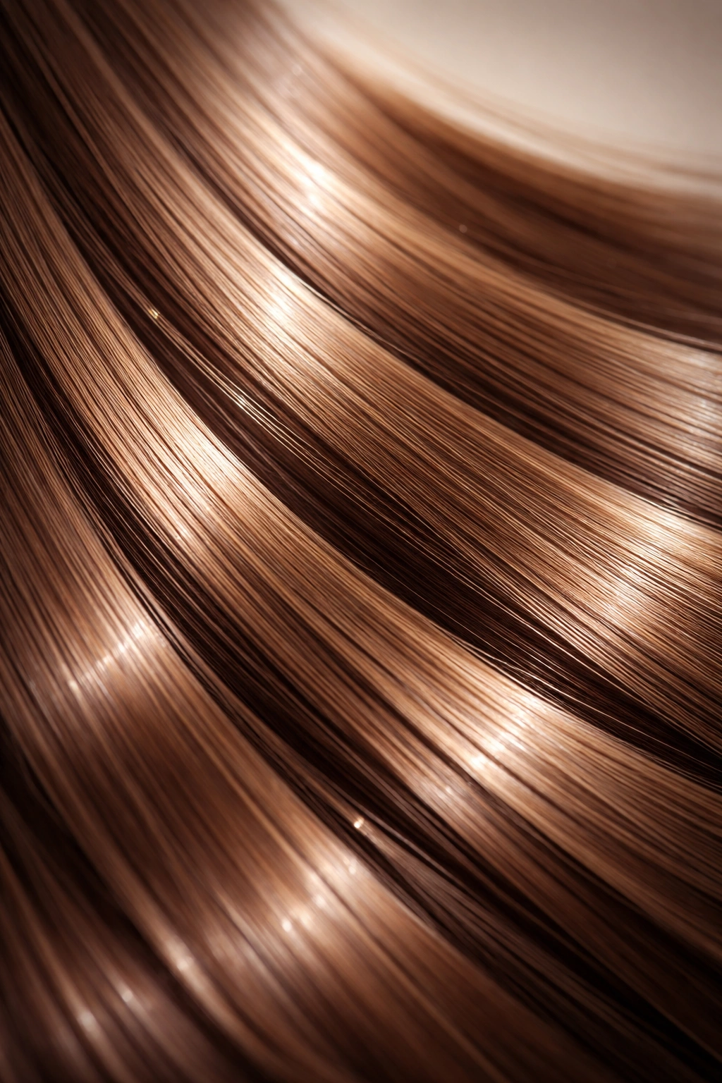 Close-up of smooth, healthy hair strands with glossy shine