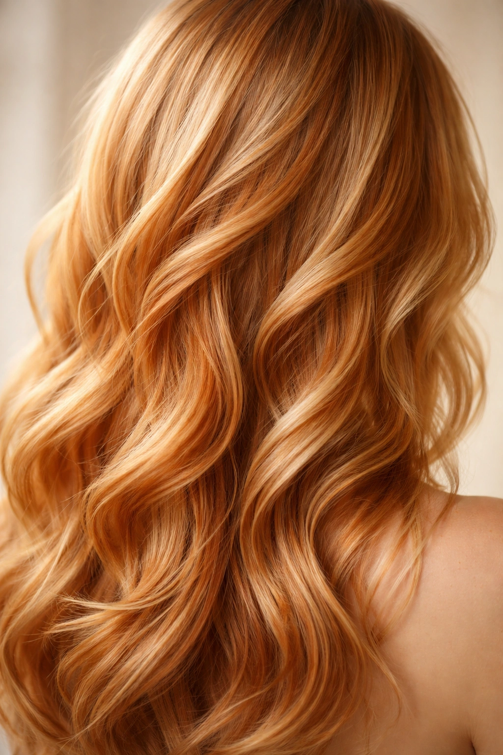 Close-up of strawberry blonde hair showing warm red-gold highlights.