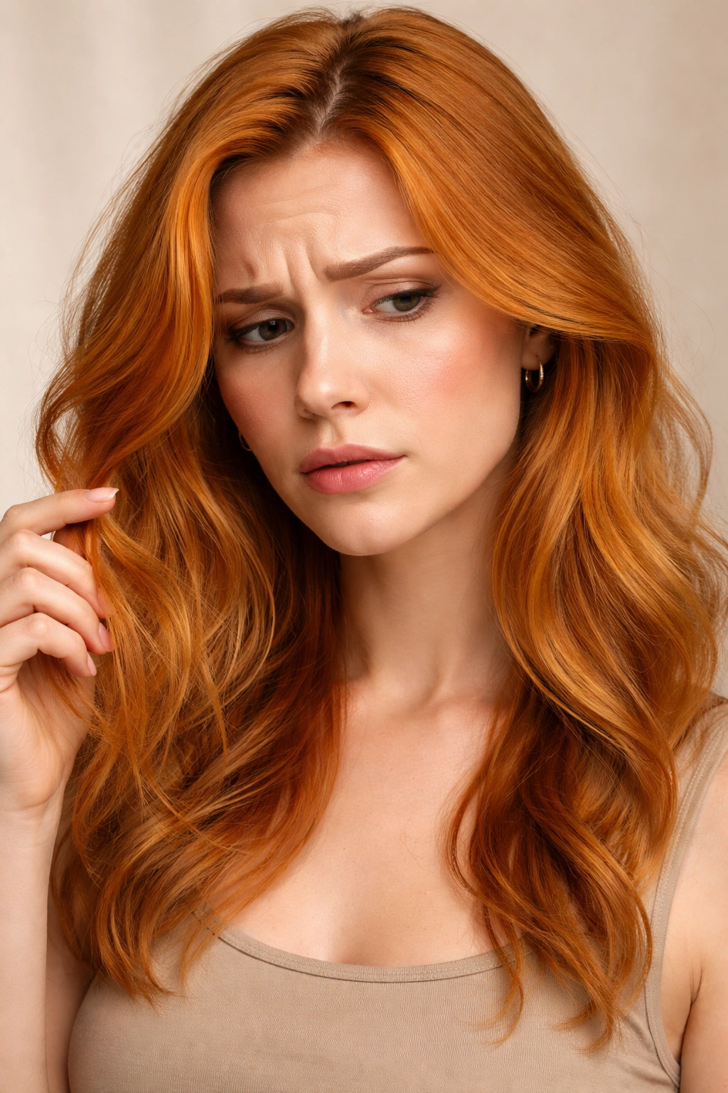 Close-up of a person with strawberry blonde hair that looks orange/brassy to illustrate a common mistake