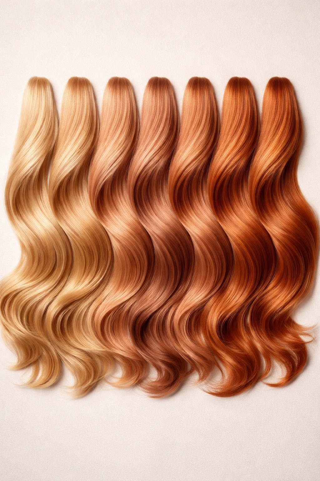 Gradient swatches of strawberry blonde shades from light to copper.
