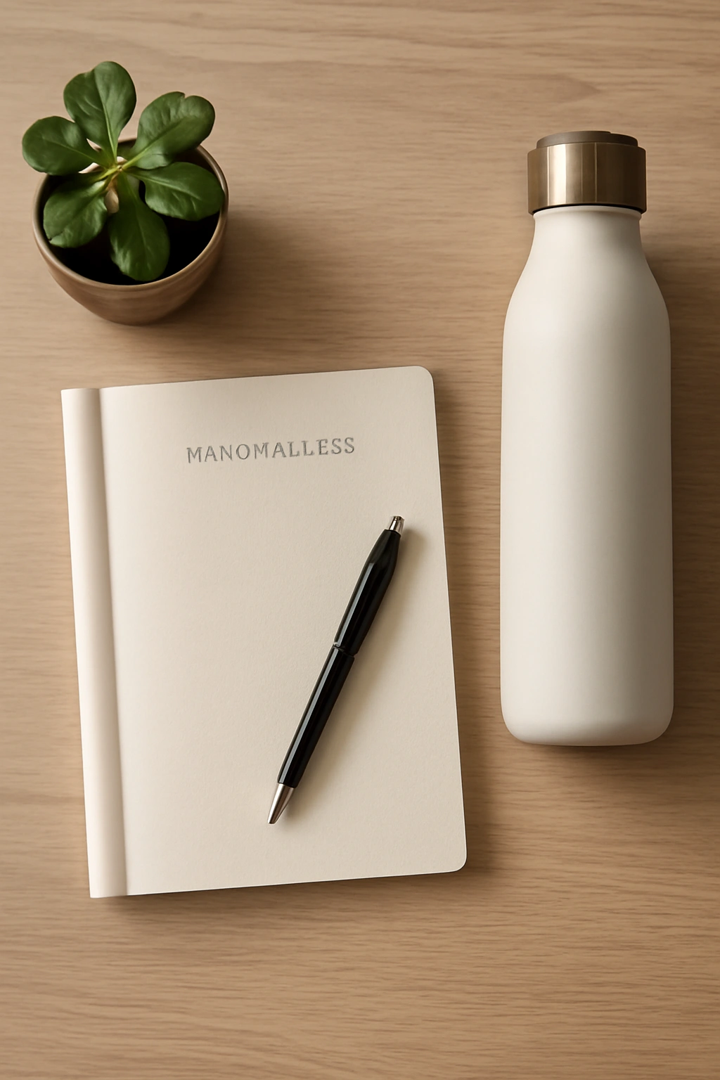 10 Natural Hair Growth Tips From Women Who Made It 9 Calm desk setup with mindfulness journal, plant, and water bottle